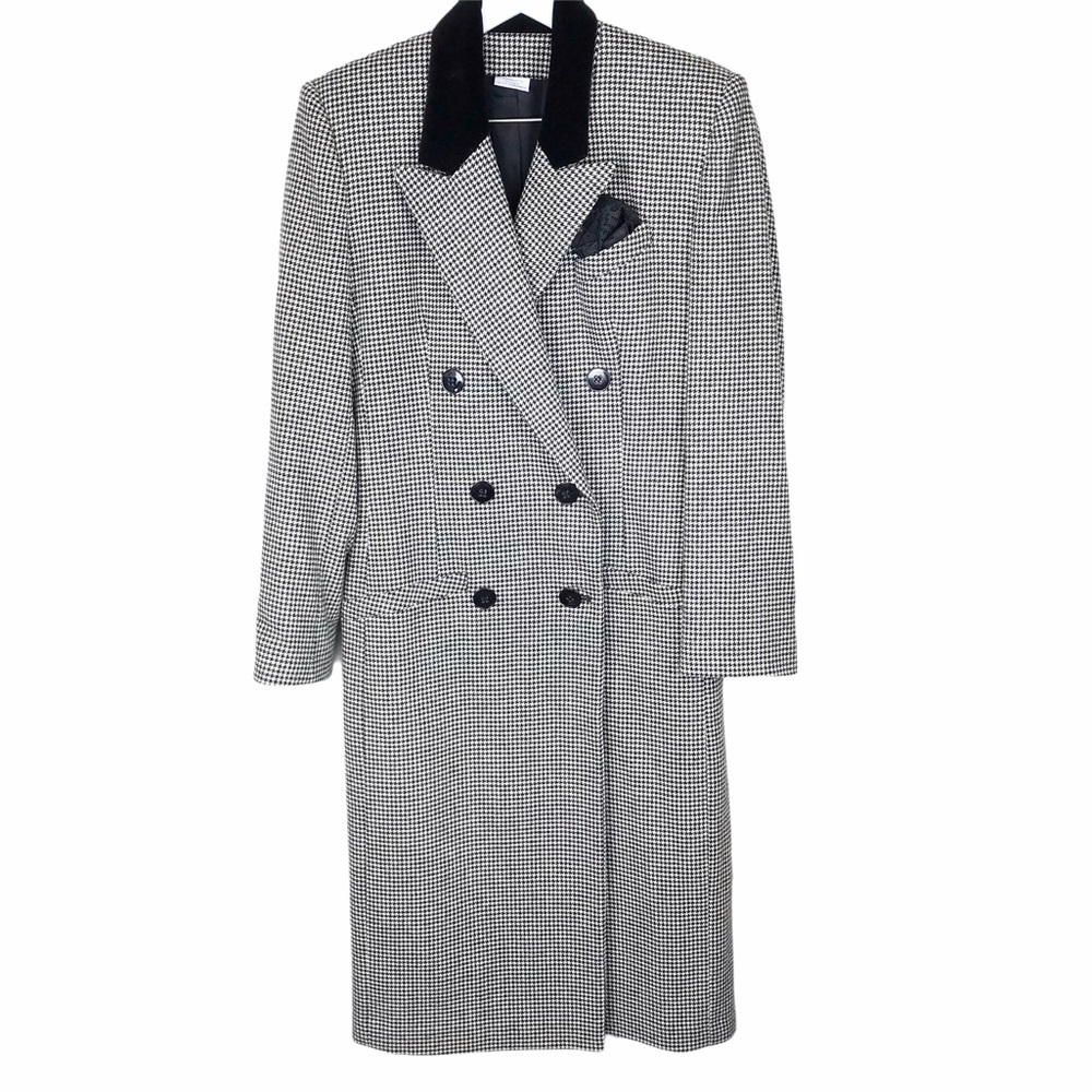 Vintage Oleg Cassini Wool Houndstooth Overcoat